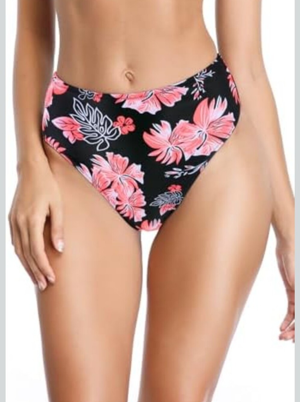 RELLECIGA Black & Pink High-Waist Tropical Floral Print Bikini Bottoms Sz Large - Picture 2 of 10